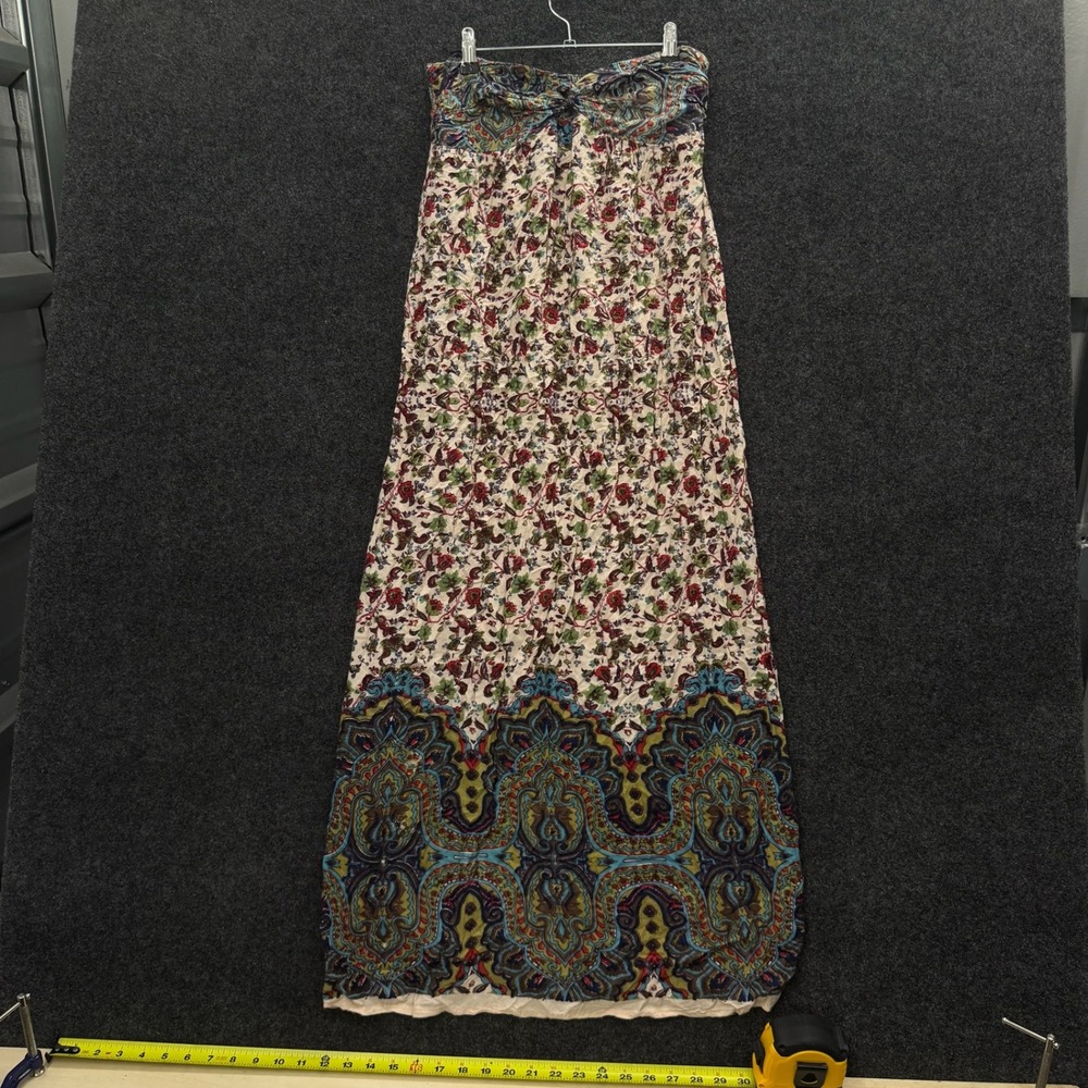 Angie Vintage Strapless Maxi Dress Mixed Floral Paisley Print Boho Rayon Medium